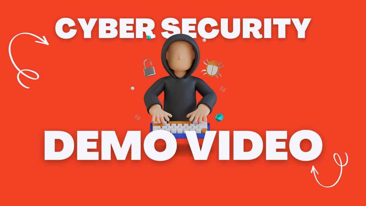 Cyber Security Custom Training Demo Video thumbnail featuring a hooded figure on a red background