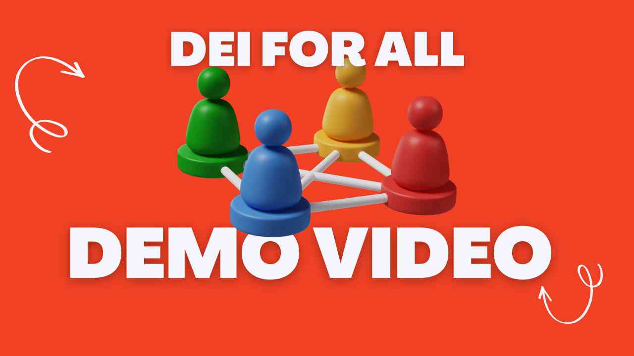 DEI for All Whitelabel Course Demo Video thumbnail featuring colorful figures representing diversity on a red background